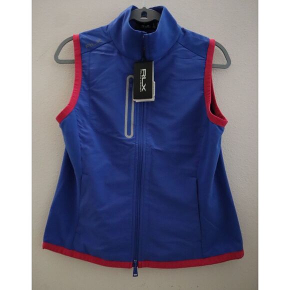 RLX Ralph Lauren Women's Sz M Blue/Pink Terry Sleeveless Full-Zip Vest - Picture 1 of 13